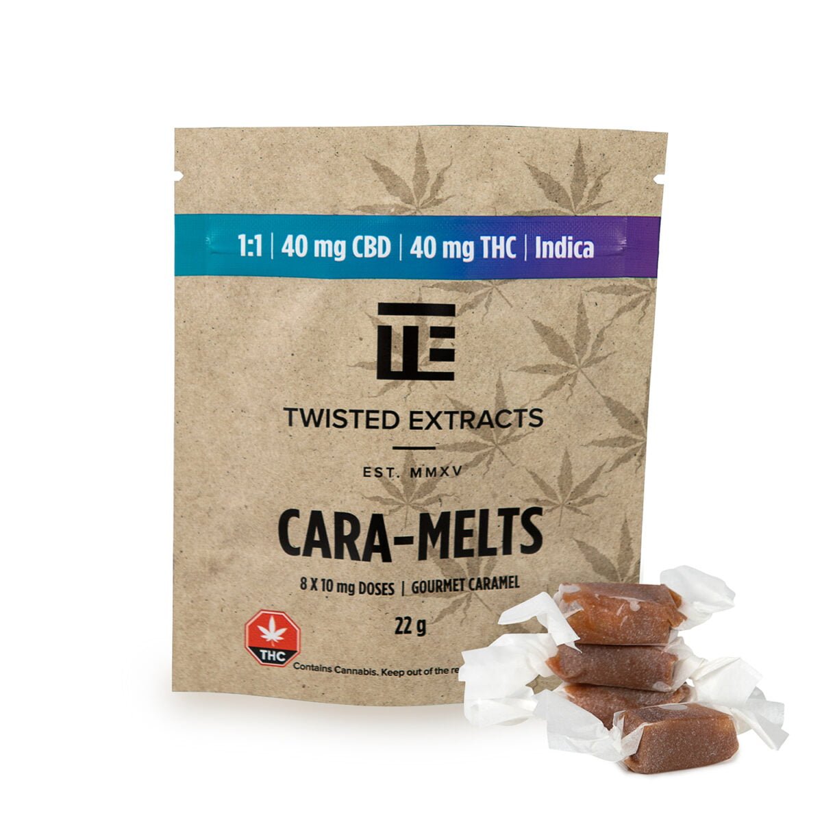 1:1 Indica/CBD Cara-Melts (40mg THC + 40mg CBD)